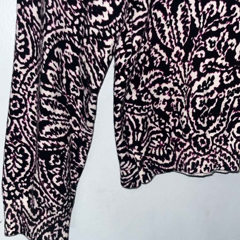 NWT Madison Lightweight Cardigan Sweater Plum White Floral Leaf Boho Print Sz XL - Picture 6 of 11
